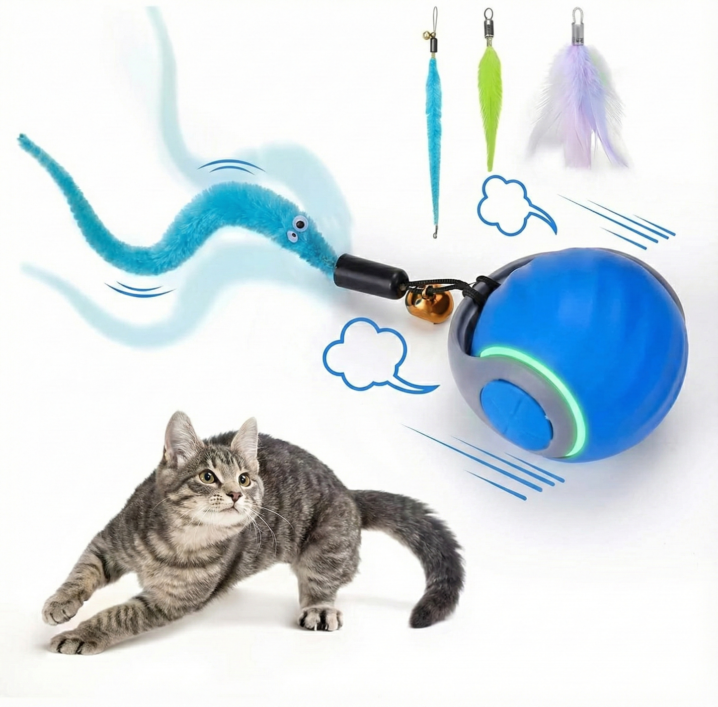 Calm Furry Interactive Cat Toy Ball (with 3 FREE Tails)
